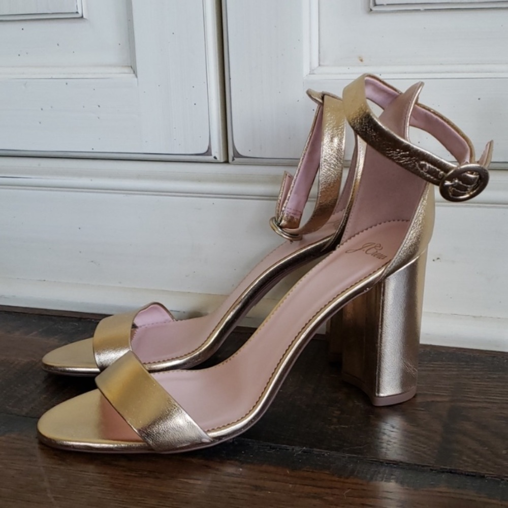 Jcrew Stella ankle strap heels gold metallic